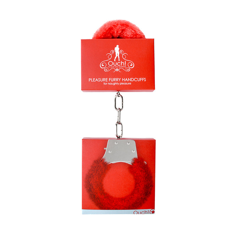 Ouch! Pleasure Furry Handcuffs With Quick-Release Red - Headshop.com