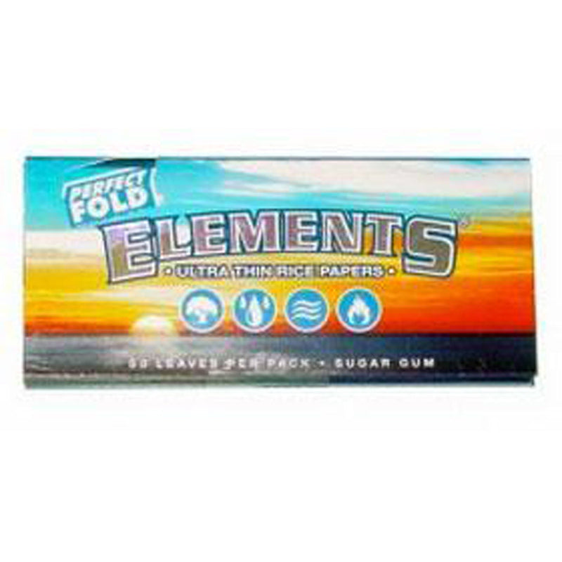 25pk Elements Ultra Thin Perfect Fold 1 1/4 Rice Rolling Papers Display - Headshop.com