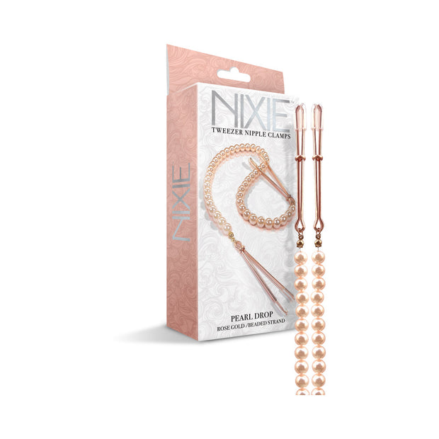 Nixie Pearl Drop Beaded Tweezer Nipple Clamps Rose Gold - Headshop.com