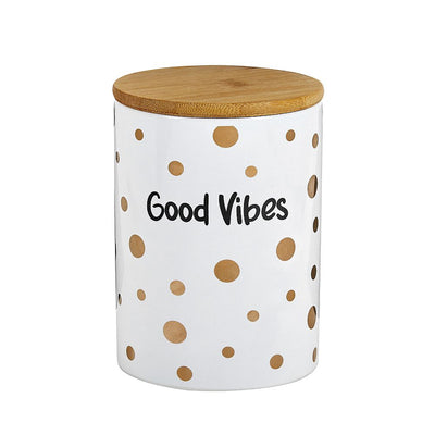 FASHIONCRAFT Deluxe Canister - Stash Jar White + Black Canister - Gold Polka Dots - Good Vibes - Headshop.com