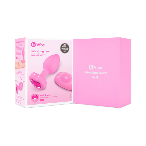 b-Vibe Vibrating Heart Anal Plug with Heart-Shaped Jewel Base Small/Medium Pink