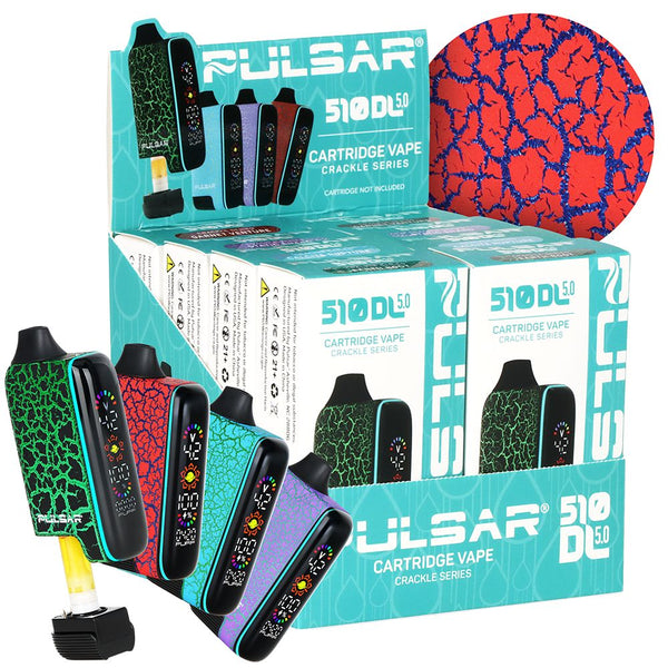 8CT DISPLAY - Pulsar 510 DL 5.0 LCD Screen Vape Bar Crackle Series - 1000mAh / Assorted Colors