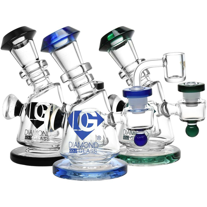 Diamond Glass Gold Hammer Perc Dab Rig - 6" / 14mm F - Headshop.com