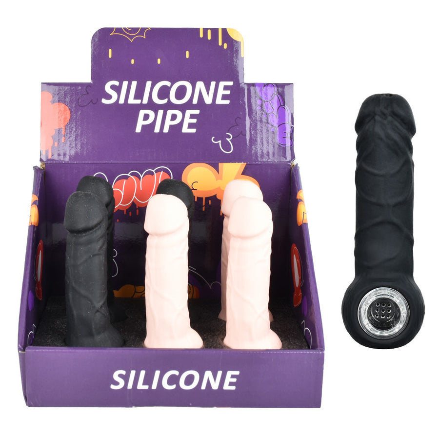 6PC DISP - Penis Silicone Hand Pipe - 5.25" / Assorted Colors - Headshop.com