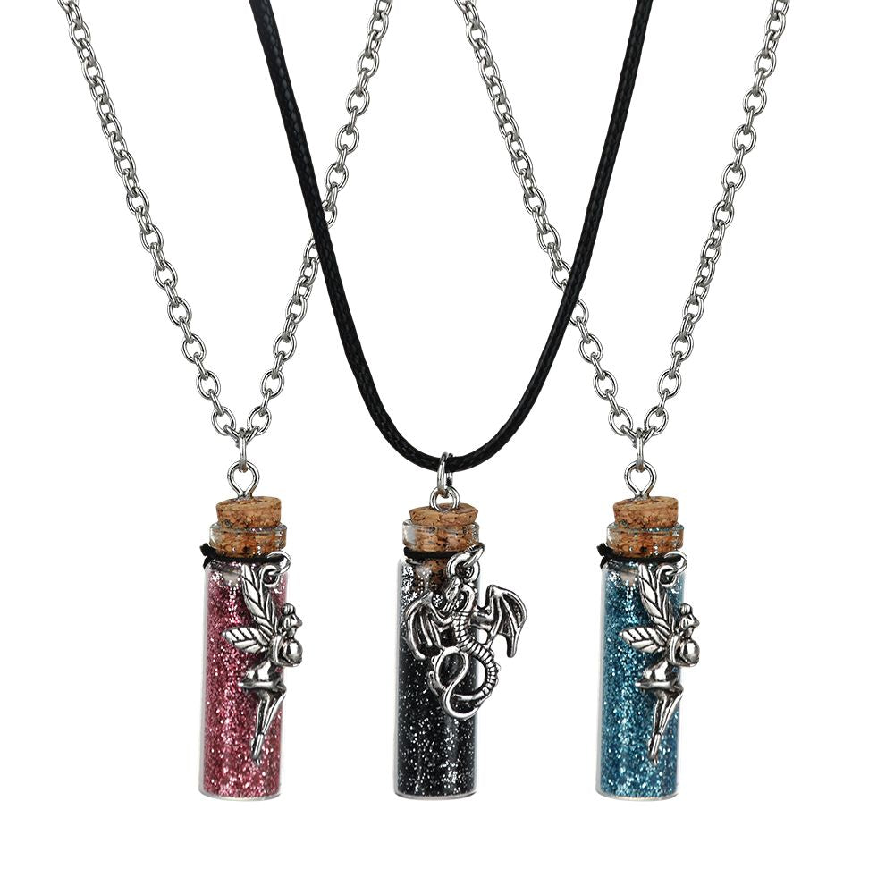 Pewter Pendant Glitter Bottle Necklace | 11.5" - Headshop.com