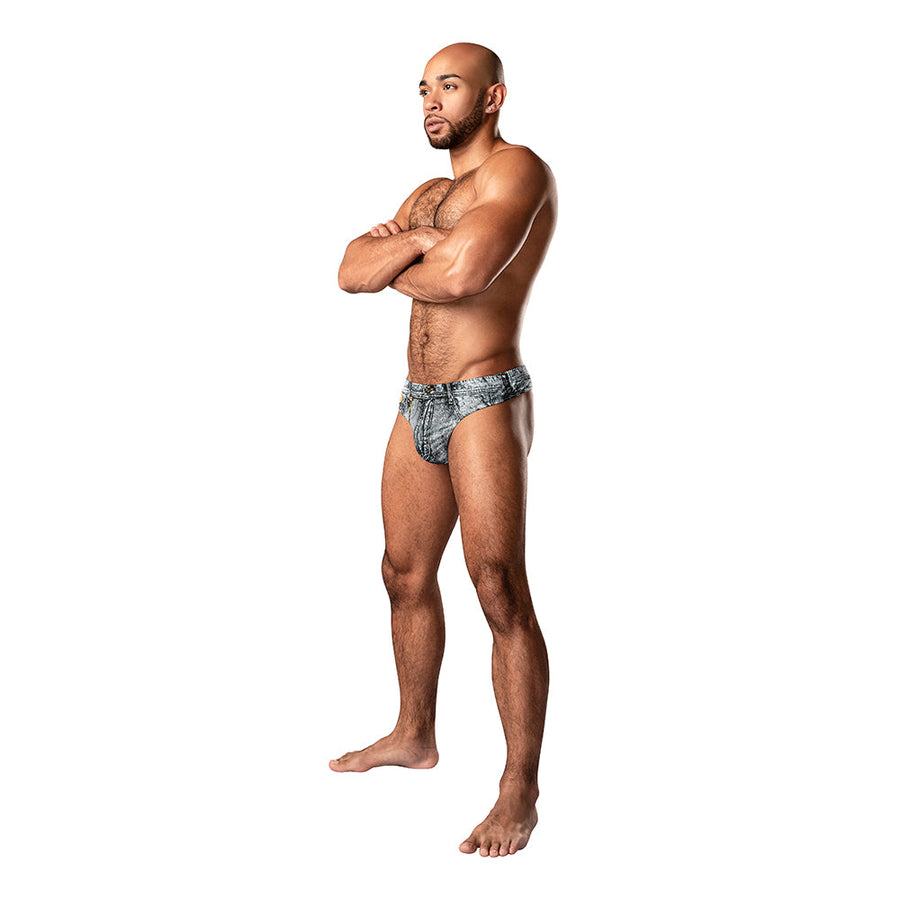 Male Power Dirty Denim Thong Denim Print S/M - Headshop.com
