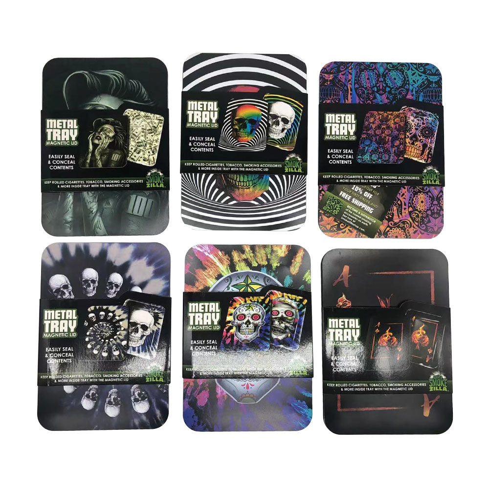 Smokezilla Metal Tray & Magnetic Lid - 5"x7"/Asst - 6PC DISP - Headshop.com