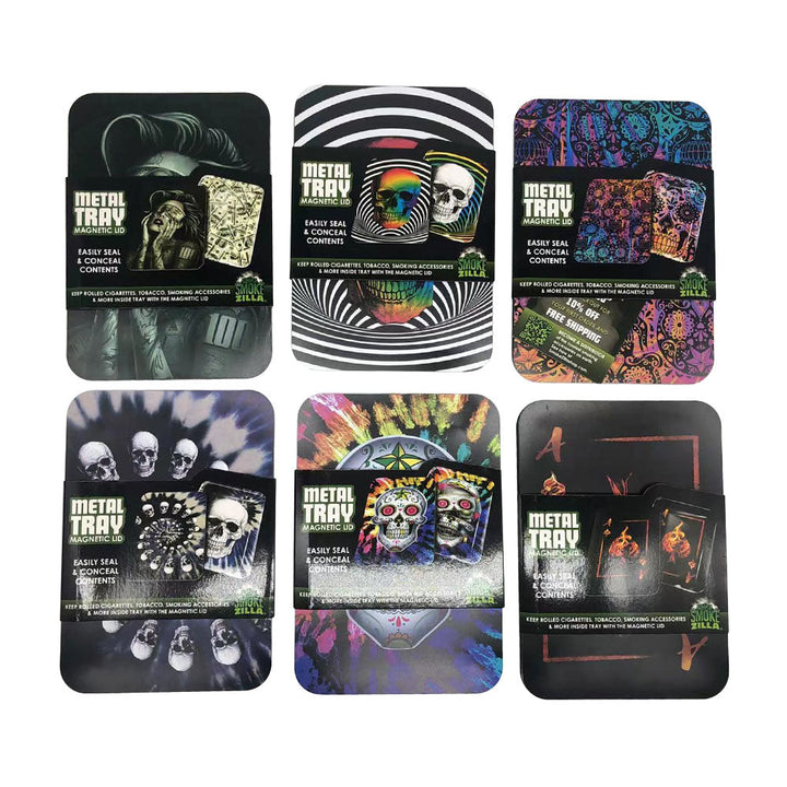 Smokezilla Metal Tray & Magnetic Lid - 5"x7"/Asst - 6PC DISP - Headshop.com