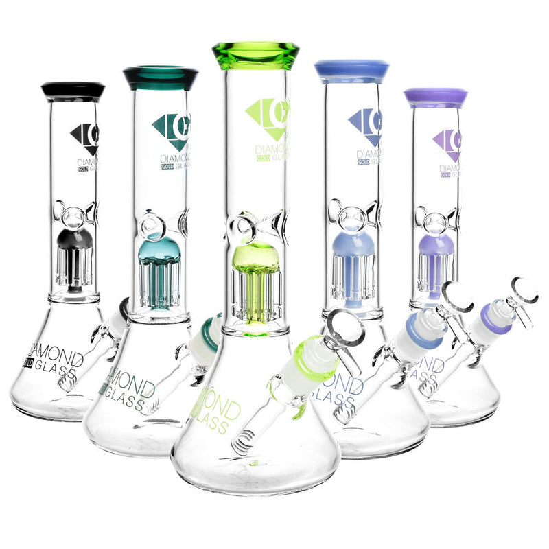 Diamond Glass Clear Mansion Water Pipe-11"/14mmF/Colors Vary - Headshop.com