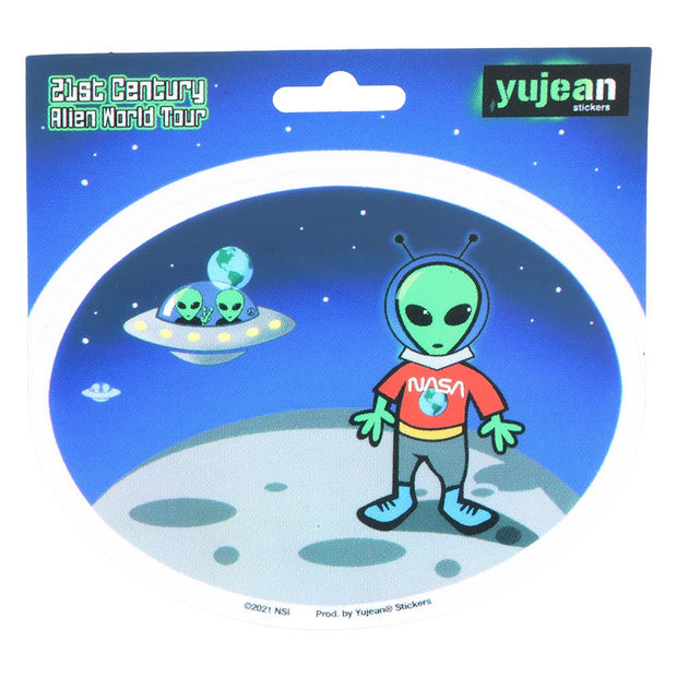 21st Century Alien World Tour On The Moon Oval Sticker - 4.75"x3.6" - Headshop.com