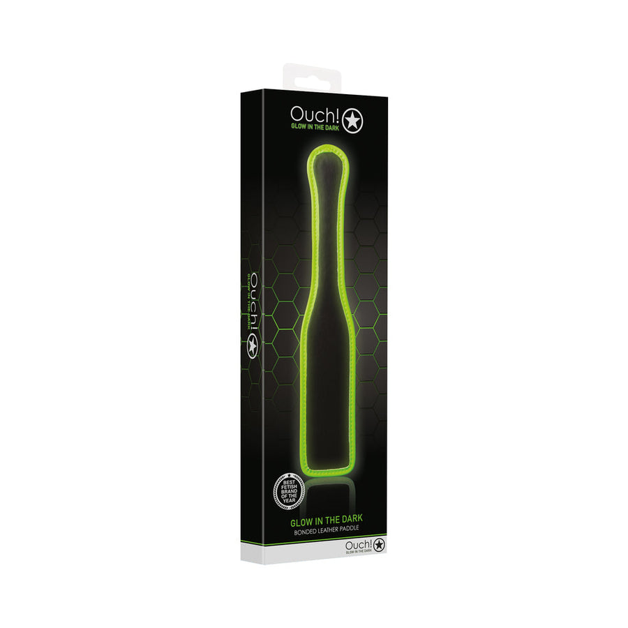 Ouch! Glow in the Dark Bonded Leather Paddle Neon Green - Headshop.com
