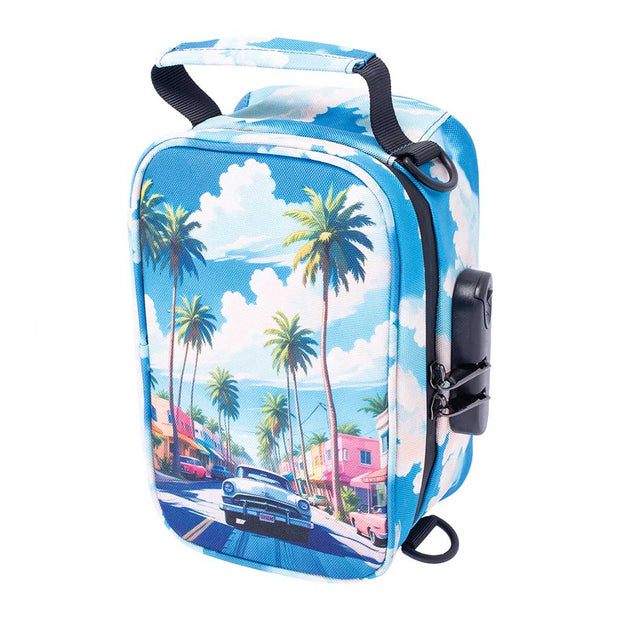 8.5IN X 5.5IN X 4.5IN SMELLPROOF BAG - PALM CITY RETRO