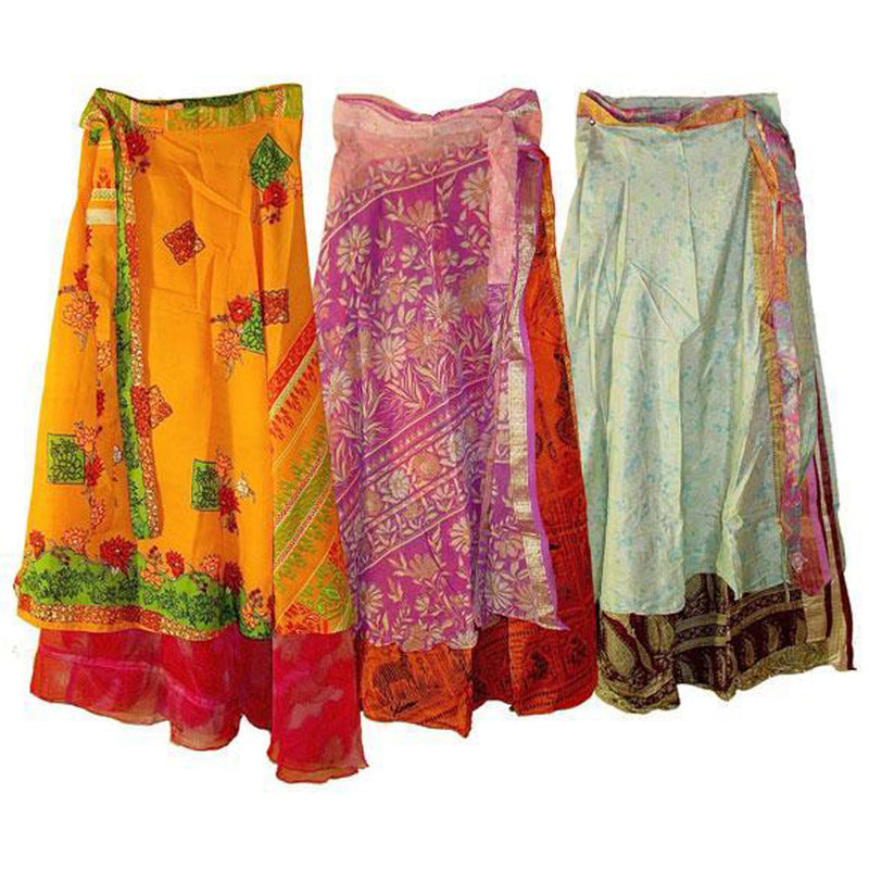 Two-Layer Sari Material Wrap Skirt - 36" - Headshop.com