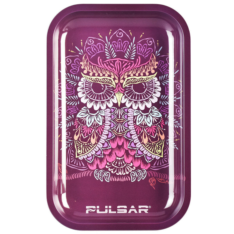 Pulsar Metal Rolling Tray - 11"x7" / Owl Mandala - Headshop.com