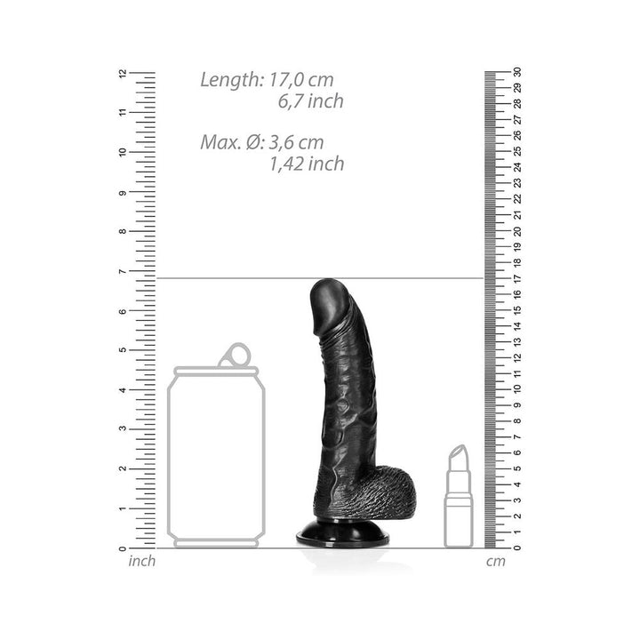 RealRock Realistic 6 in. Curved Dildo With Balls and Suction Cup Black - Headshop.com