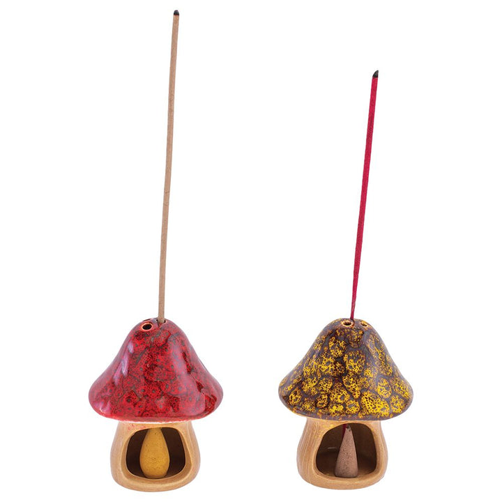 6CT DISPLAY - Fujima Small Glazed Mushroom Cone Ceramic Incense Burner - Assorted Colors - Headshop.com