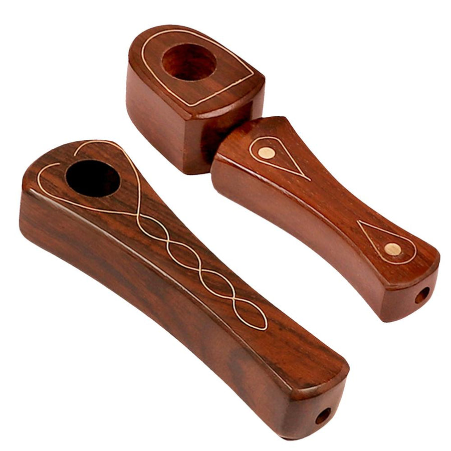 Brass Inlaid Wood Spoon Pipe | 3.75 Inch - Headshop.com