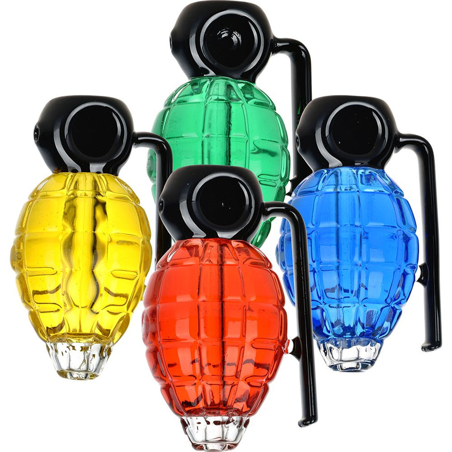 4CT BUNDLE - Grenade Glycerin Glass Hand Pipe - 3.75" / Assorted Colors - Headshop.com