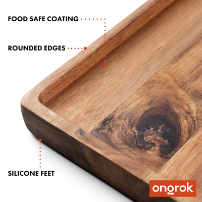 Ongrok Premium Natural Acacia Wood Tray | 9.5" x 9.5" - Headshop.com