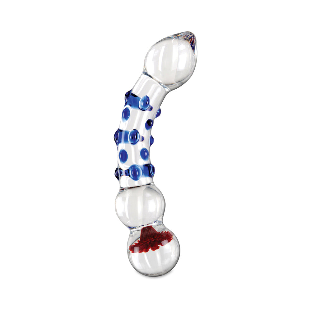 Icicles No. 18 Curved Textured 7.5 in. Glass Dildo Blue/Red/Clear - Headshop.com