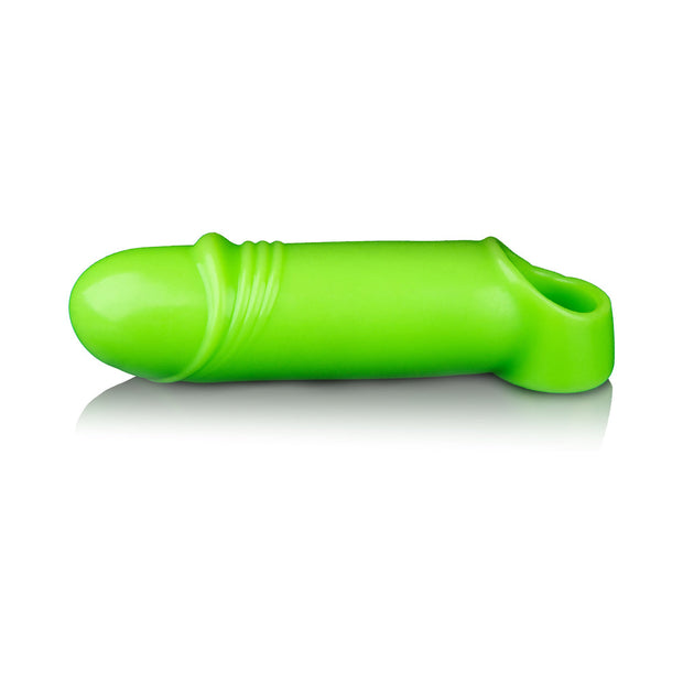 Ouch! Glow in the Dark Smooth Thick Stretchy 6.3 in. Penis Sleeve with Foreskin Details Neon Green - Headshop.com