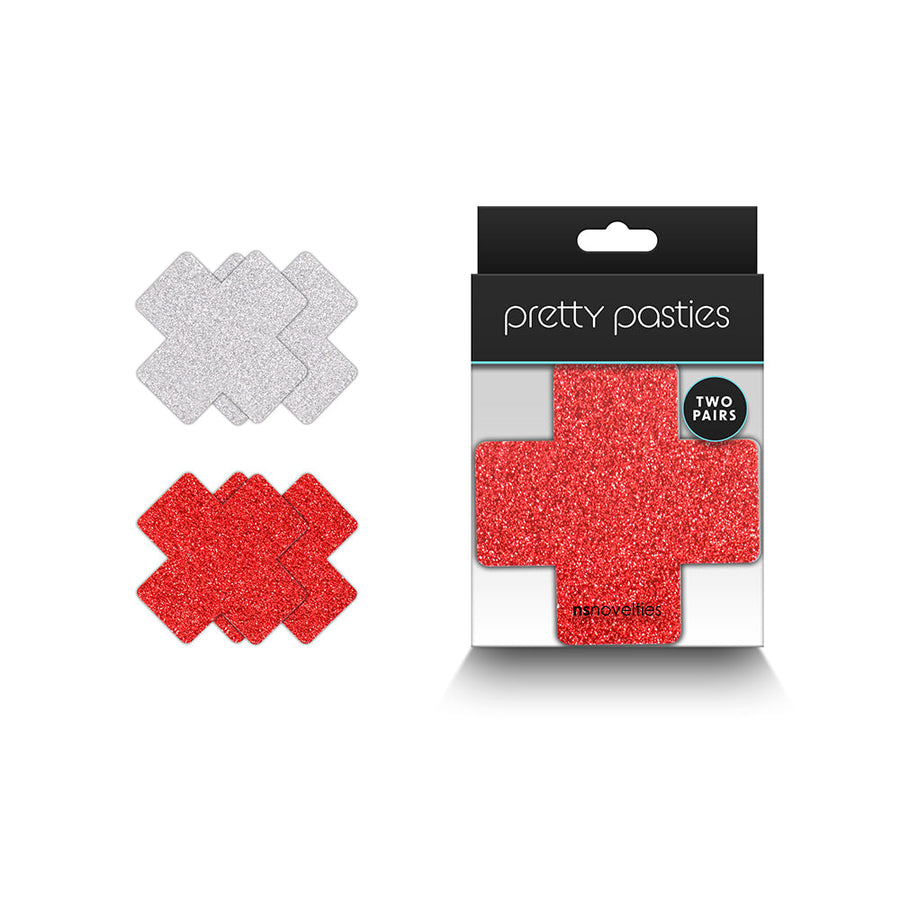 Pretty Pasties Glitter Cross Red/Silver 2 Pair - Headshop.com