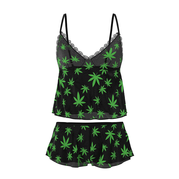 Magic Silk Hazy Dayz Cami & Short Set Pot Leaf S/M - Headshop.com