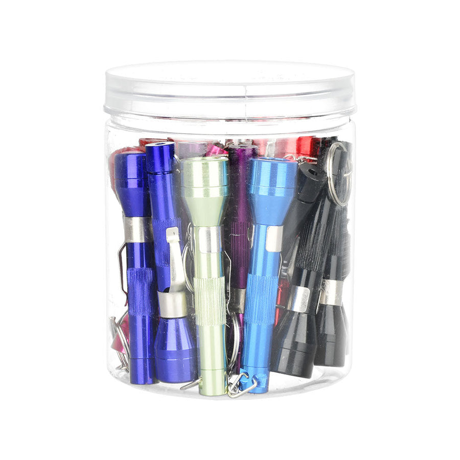25PC JAR - Flashlight Keychain Pipe - 3.5" / Assorted Colors - Headshop.com