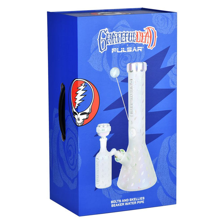 Grateful Dead x Pulsar Bolts And Skellies Glass Beaker Water Pipe Set | 13.75" | 14mm F - Headshop.com
