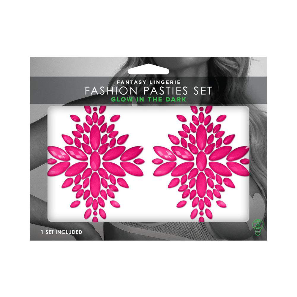 Fantasy Lingerie Glow-In-The-Dark Crystal Jeweled Pasties Neon Pink - Headshop.com