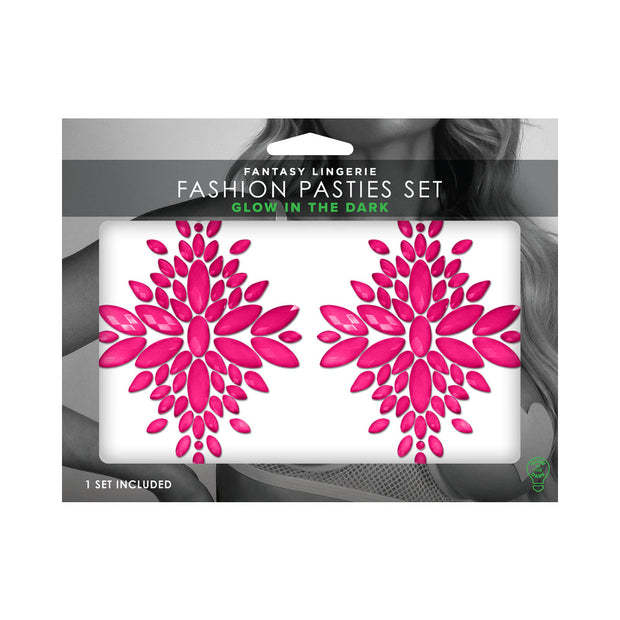 Fantasy Lingerie Glow-In-The-Dark Crystal Jeweled Pasties Neon Pink - Headshop.com