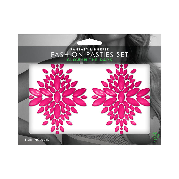 Fantasy Lingerie Glow-In-The-Dark Crystal Jeweled Pasties Neon Pink - Headshop.com