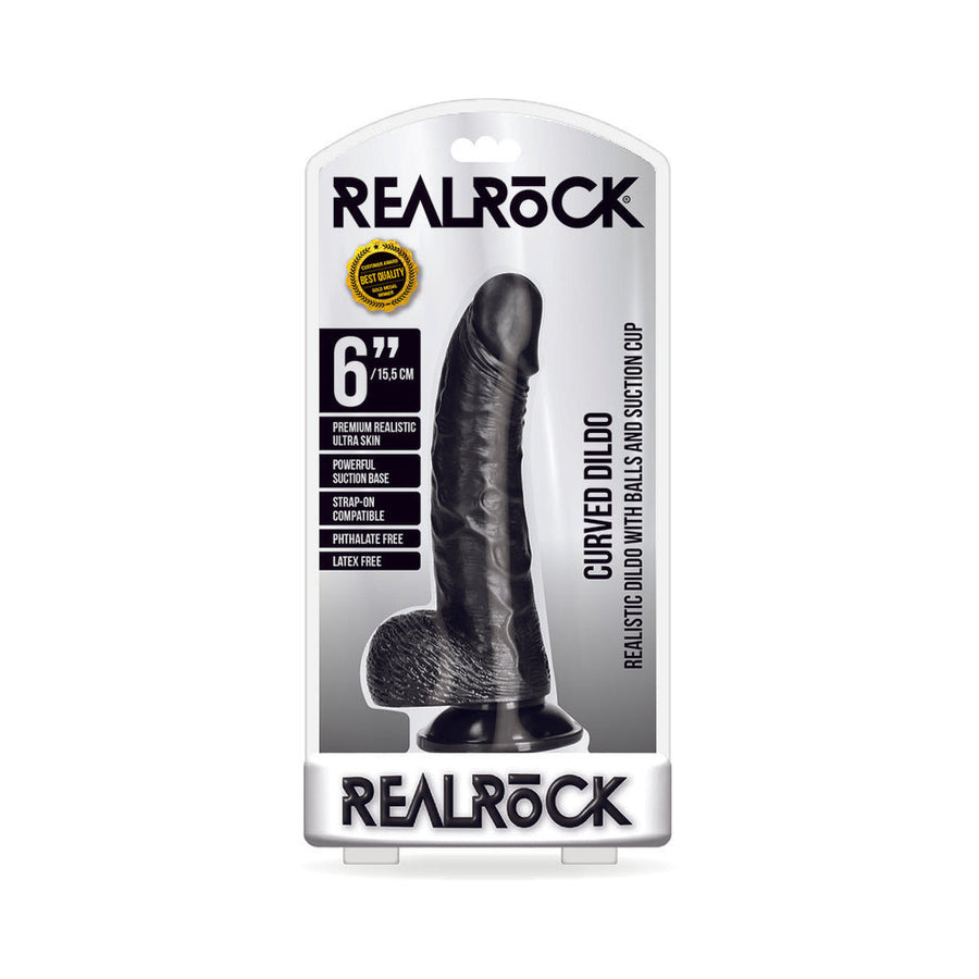 RealRock Realistic 6 in. Curved Dildo With Balls and Suction Cup Black - Headshop.com