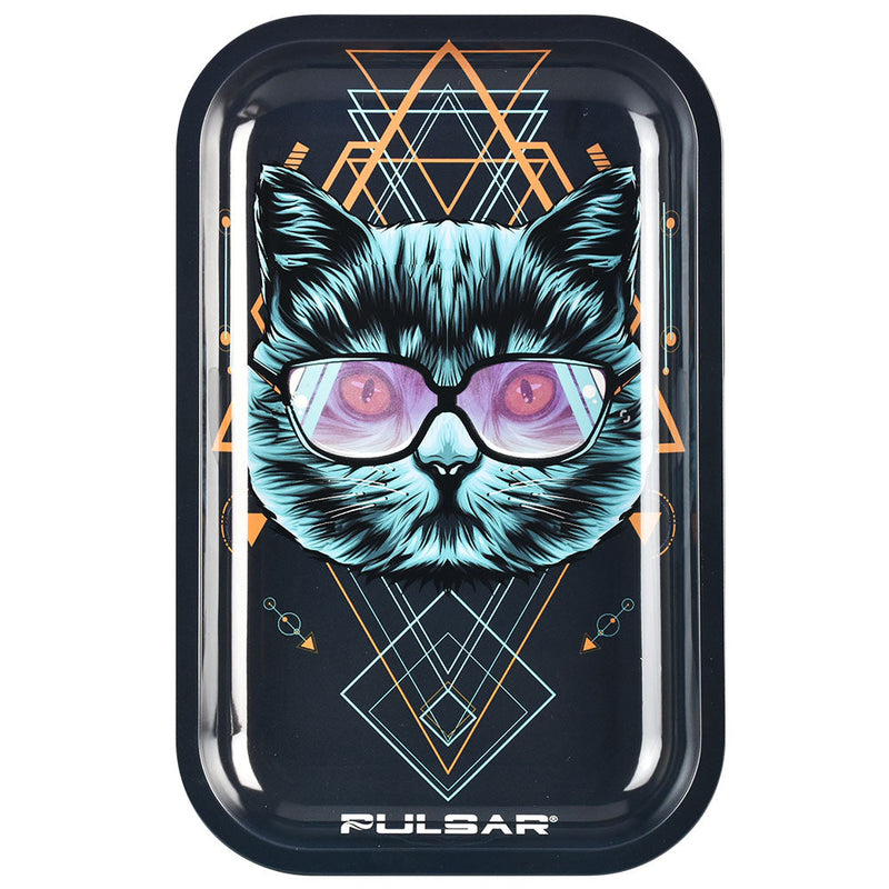 Pulsar Metal Rolling Tray - 11"x7"/Sacred Cat Geometry Glow - Headshop.com
