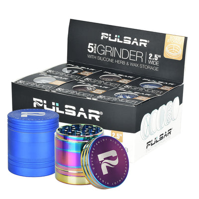 6pc Display - Pulsar Herb/Wax Storage Grinder - 5pc/2.5"/Asst Colors - Headshop.com