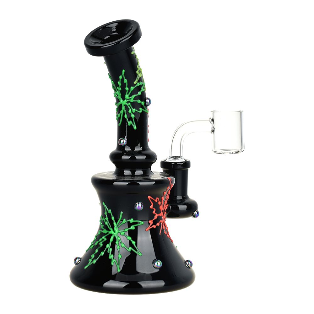 420 Neon Hemp Leaf Glow In The Dark Dab Rig - 6.5" / 14mm F - Headshop.com