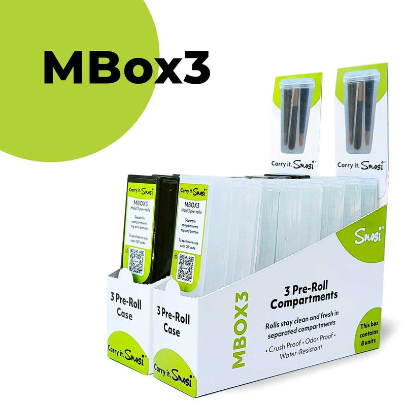 Smosi MBox3 Pre-Roll Case | 4.25"x1.5" | 8pc Display - Headshop.com