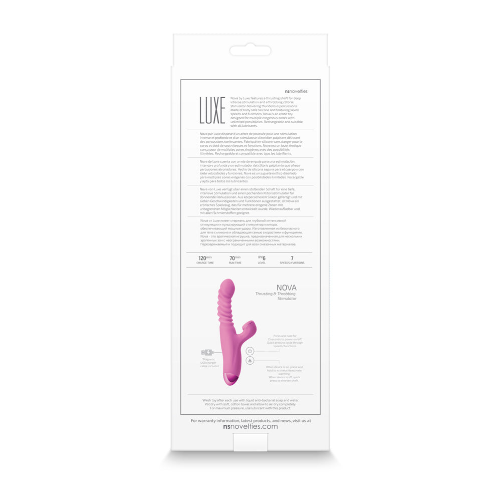 Luxe Nova Rechargeable Thrusting & Throbbing Stimulator Pink - Headshop.com