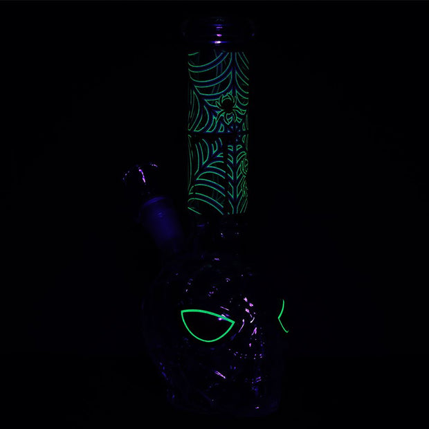 3CT BUNDLE - Spider Dude Molded Glow in the Dark Glass Water Pipe - 9.75" / 14mm F