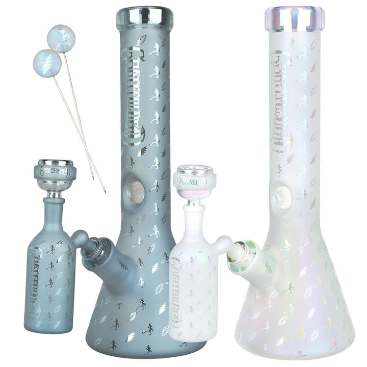 Grateful Dead x Pulsar Bolts And Skellies Glass Beaker Water Pipe Set | 13.75" | 14mm F - Headshop.com