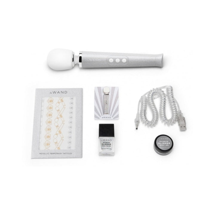 Le Wand All That Glimmers Petite Rechargeable Vibrating Massager Special Edition Set White - Headshop.com