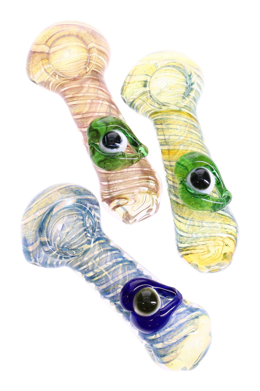 Color Changing Spiral Frit Glass Spoon Pipe “One-Eyed Wonder” – 4½″ – Assorted Colors - Headshop.com