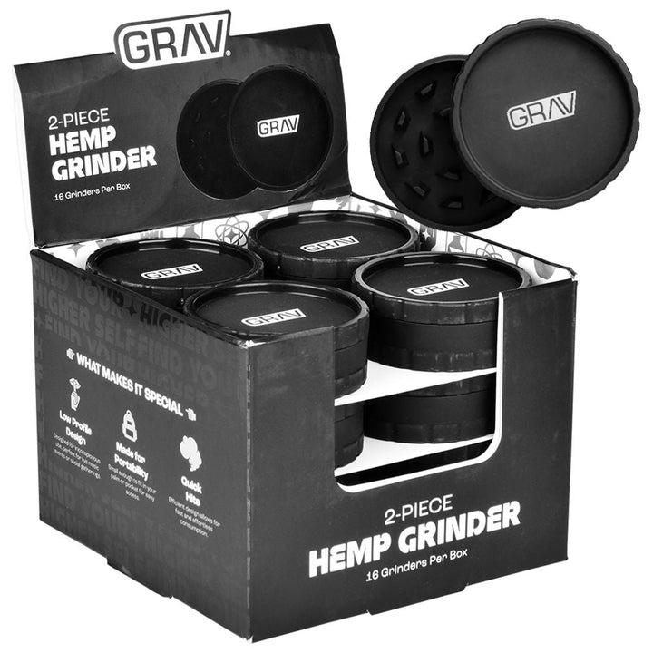 GRAV Hemp Grinder - 2pc / 2.5" / Black 16ct