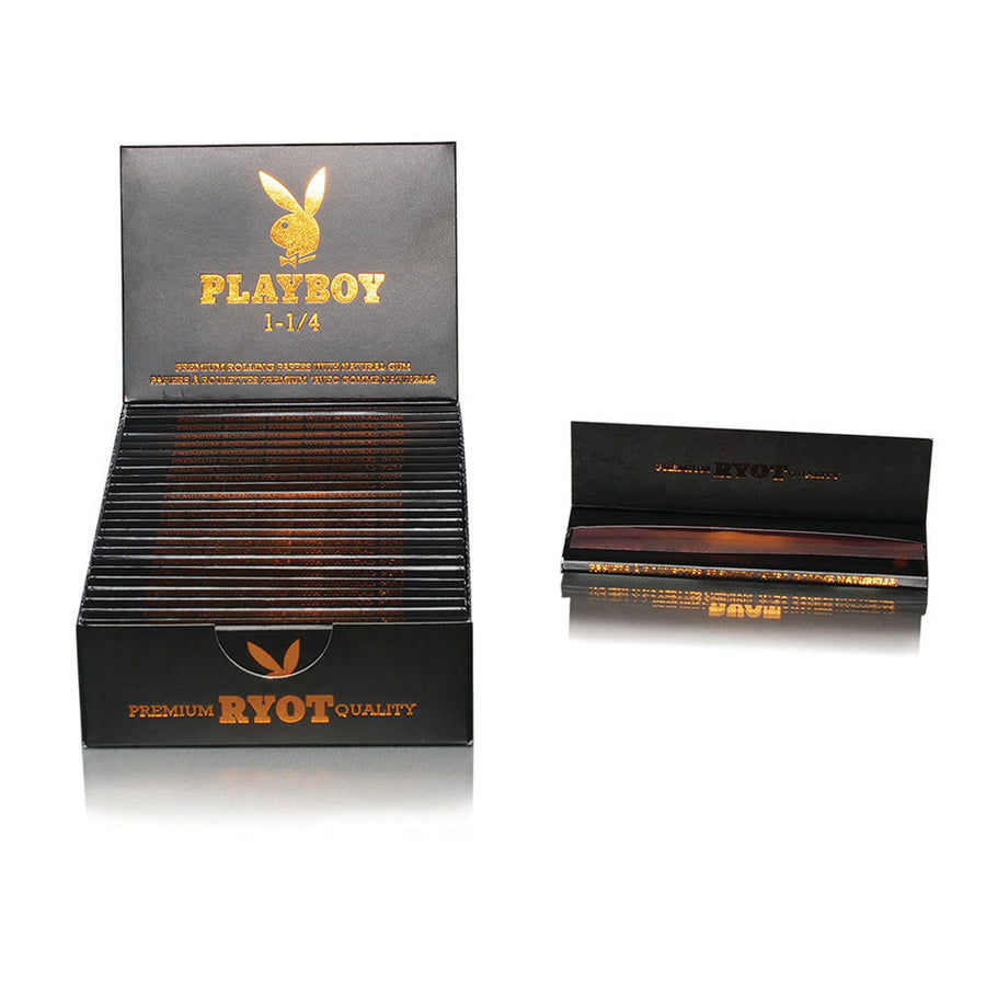 25PC DISP - Playboy x RYOT Rolling Papers - Rose Gold / 1 1/4" - Headshop.com
