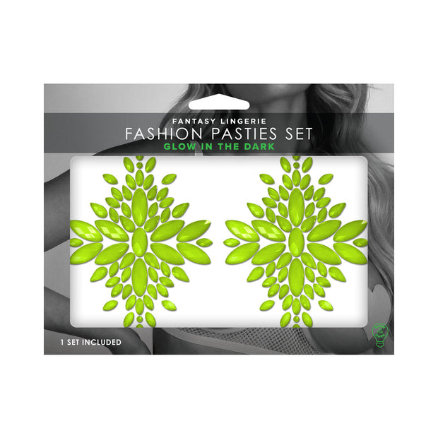 Fantasy Lingerie Glow-In-The-Dark Crystal 1 Pair Jeweled Pasties Neon Green O/S - Headshop.com