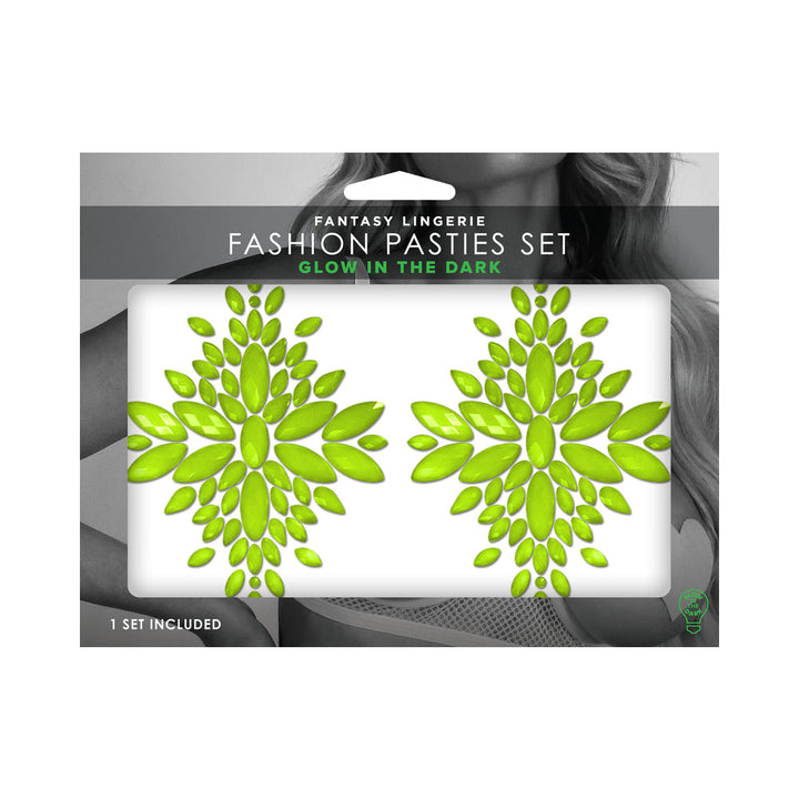Fantasy Lingerie Glow-In-The-Dark Crystal 1 Pair Jeweled Pasties Neon Green O/S - Headshop.com