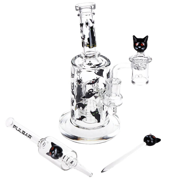 Pulsar Superstitious Kitty Glass Dab Rig Set - 8" / 14mm F