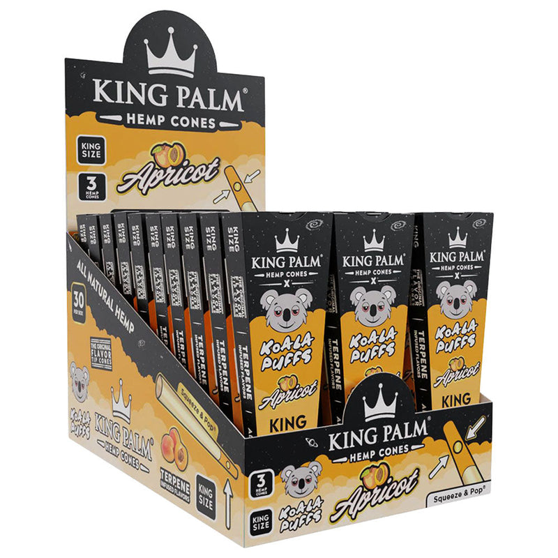 30PC DISP - King Palm x Koala Puffs Hemp Cones - King Size / 3pk / Apricot - Headshop.com