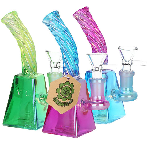 3CT BUNDLE - SeshGear Twisted Up Electroplated Glass Water Pipe - 5.75" / 14mm F