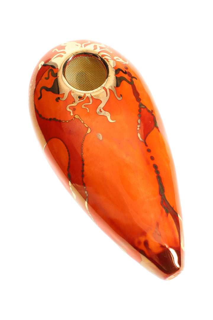 Ancient Creations Ceramics 4″ Oval Ceramic Hand Pipe – Brass Screen – US-Made
